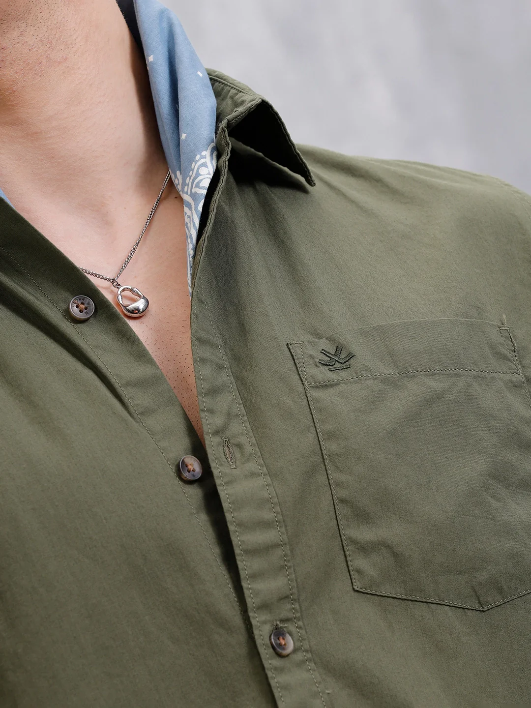 Solid Full Sleeve Regular Fit Shirt | Olive - Image 5
