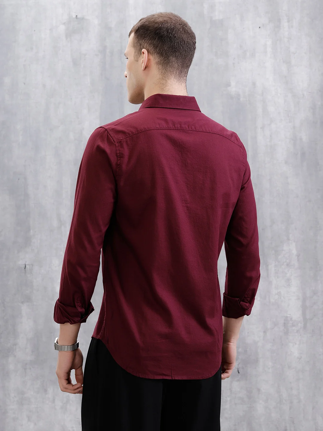 Solid Full Sleeve Slim Fit Shirt | Maroon - Image 3
