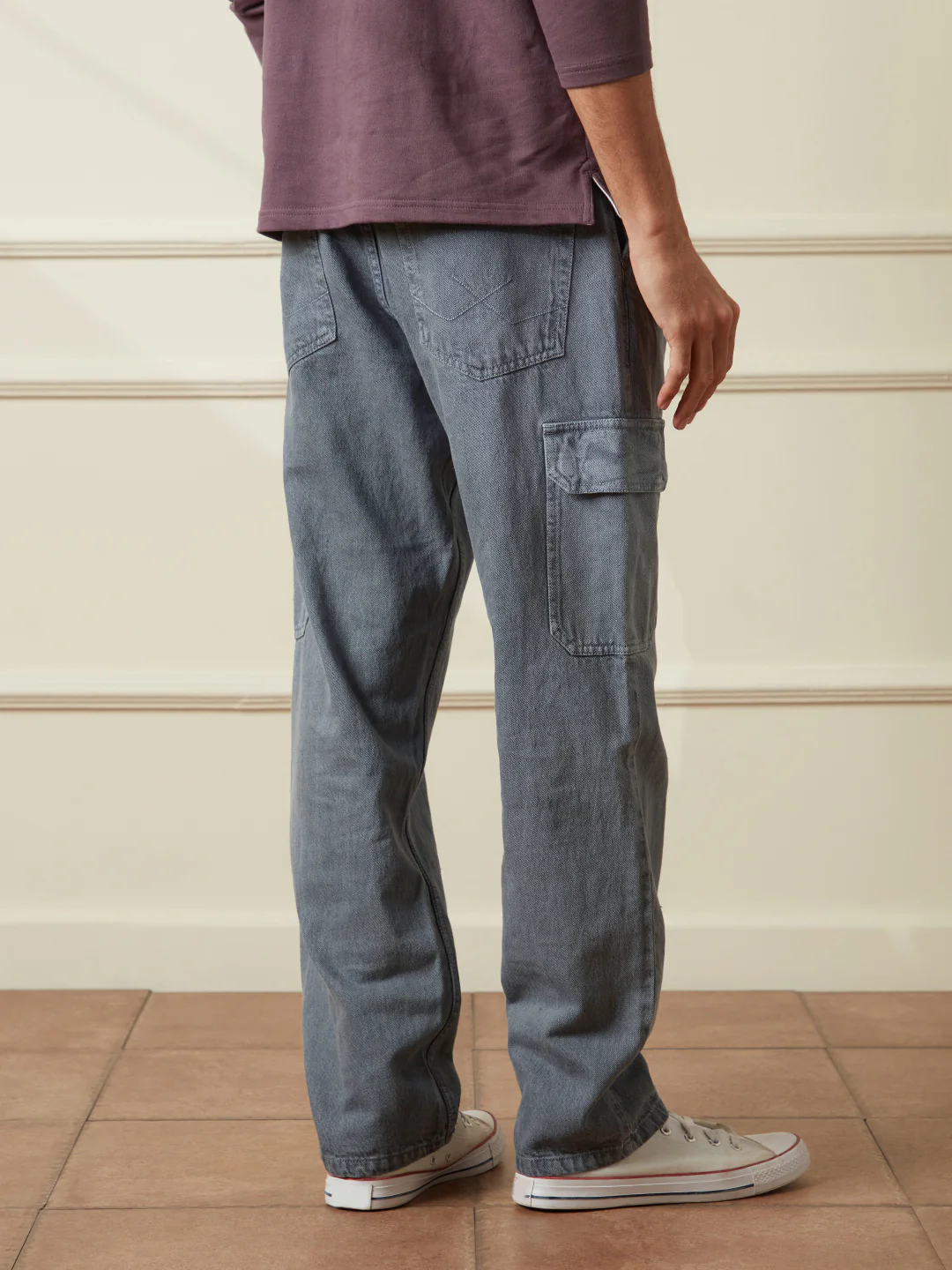 Solid Anti Fit Denim Cargo | Grey - Image 3