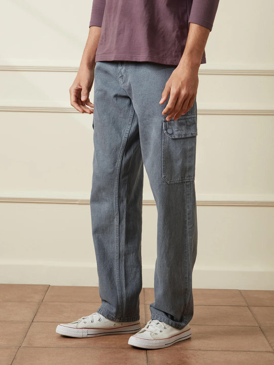 Solid Anti Fit Denim Cargo | Grey - Image 4