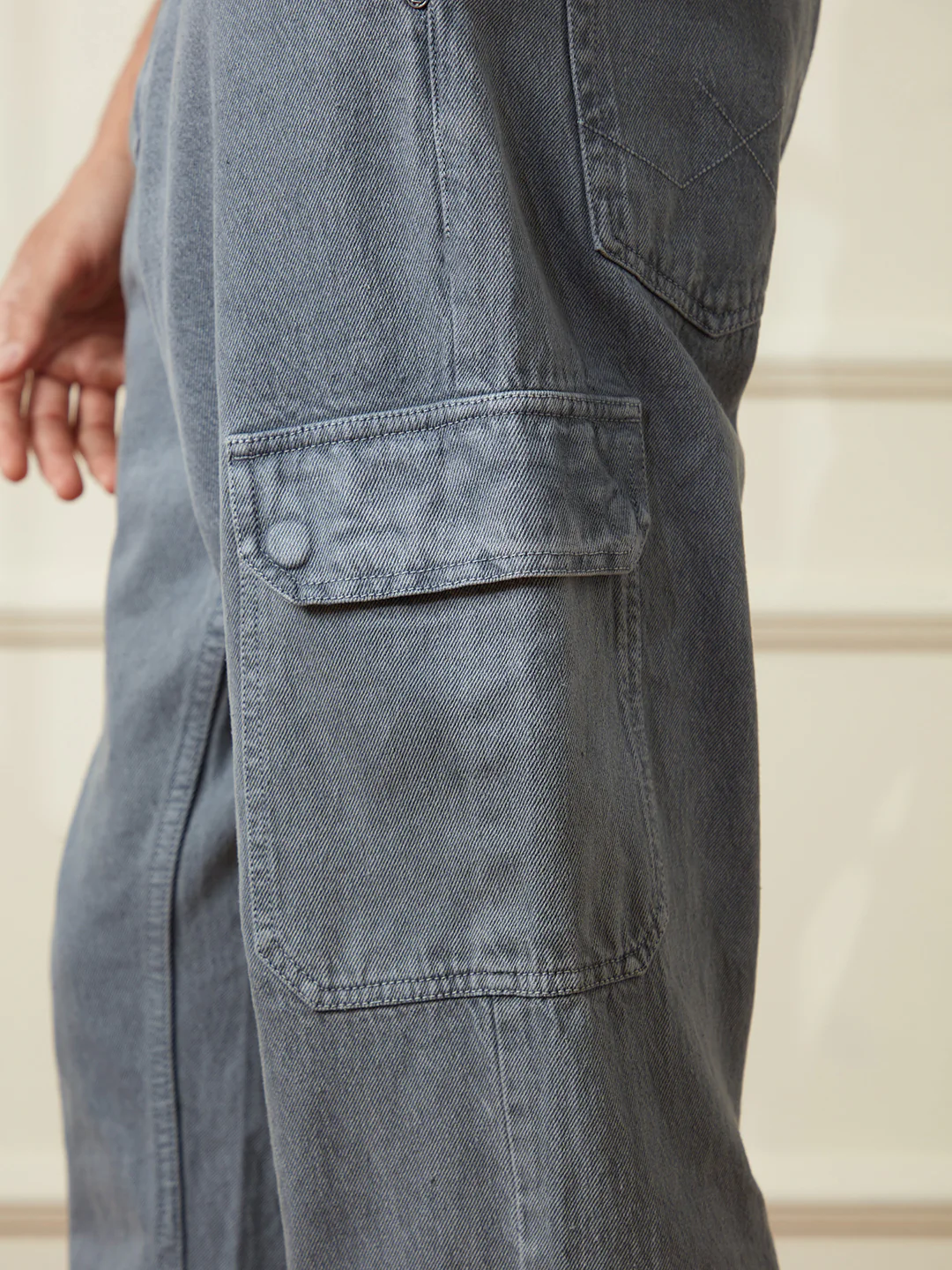 Solid Anti Fit Denim Cargo | Grey - Image 5