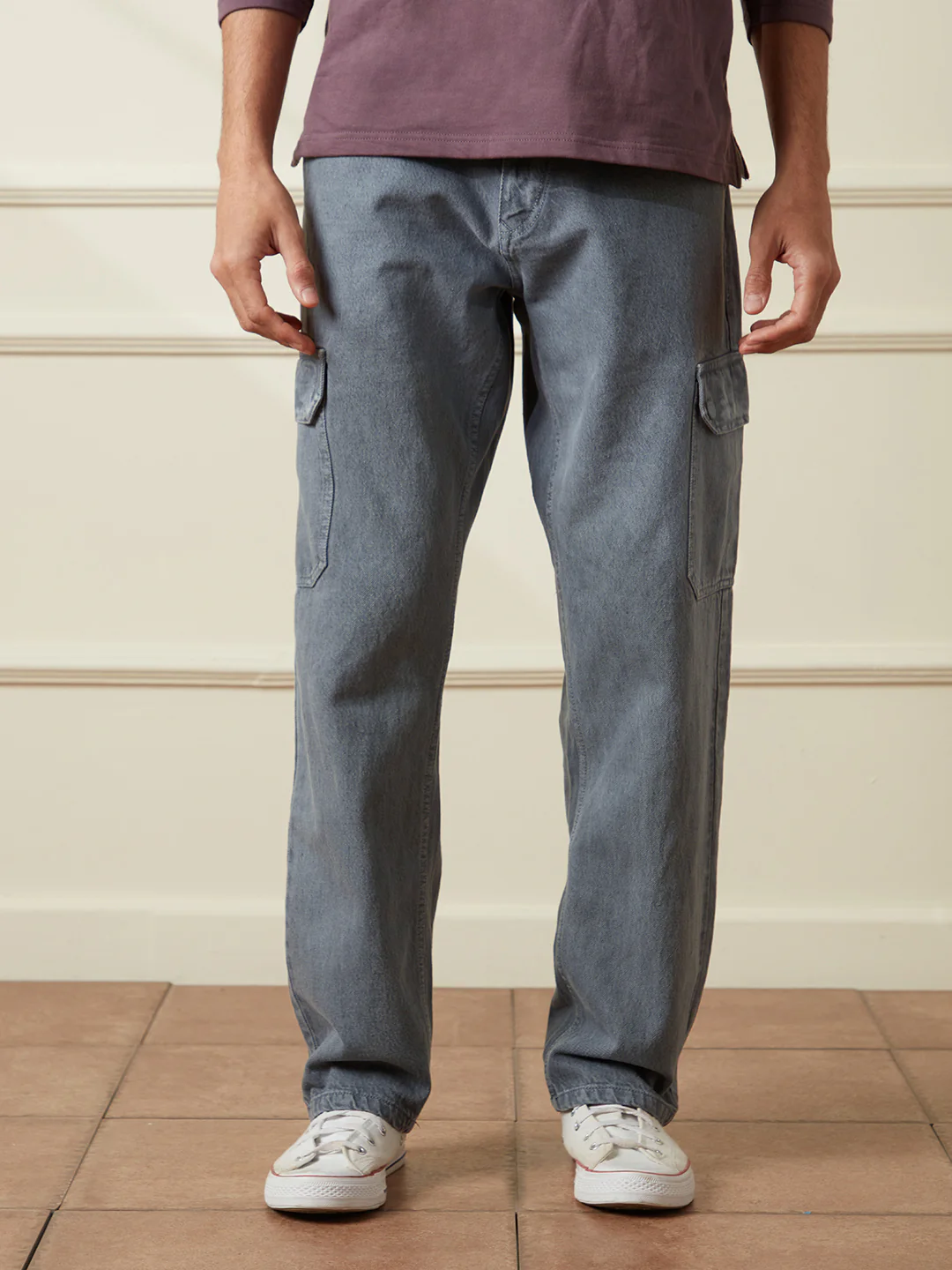 Solid Anti Fit Denim Cargo | Grey - Image 6