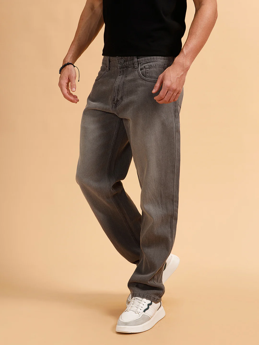 Solid Heavy Fade Anti Fit Jeans | Grey - Image 4