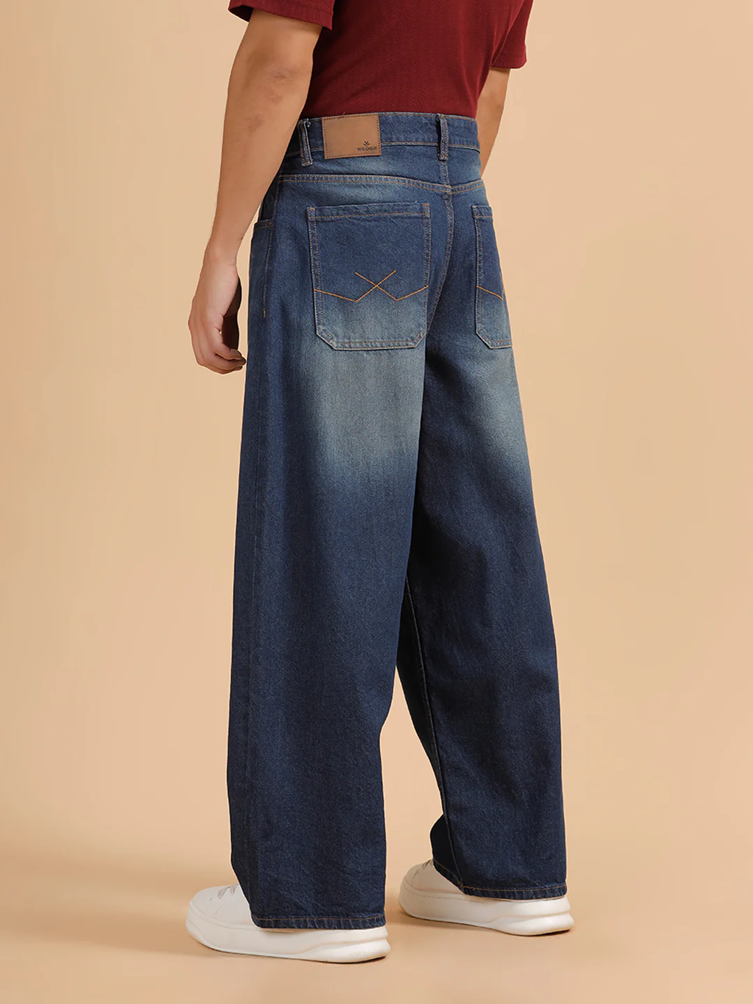 Solid Heavy Fade Baggy Fit Jeans | Blue - Image 3