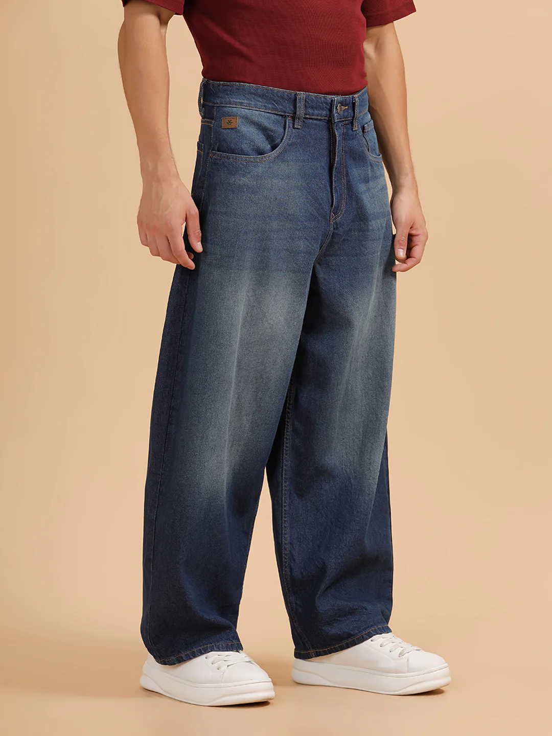 Solid Heavy Fade Baggy Fit Jeans | Blue - Image 4