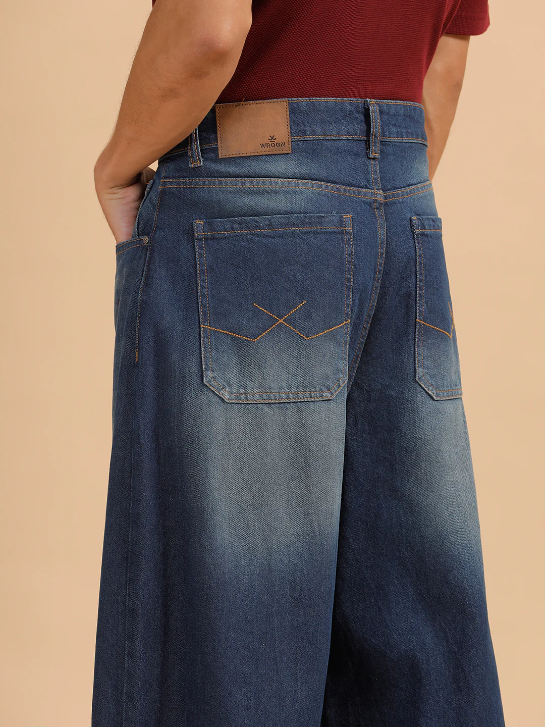 Solid Heavy Fade Baggy Fit Jeans | Blue - Image 6