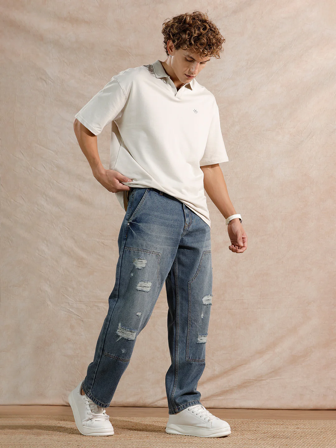 Solid Heavy Fade Loose Fit Jeans | Blue - Image 3