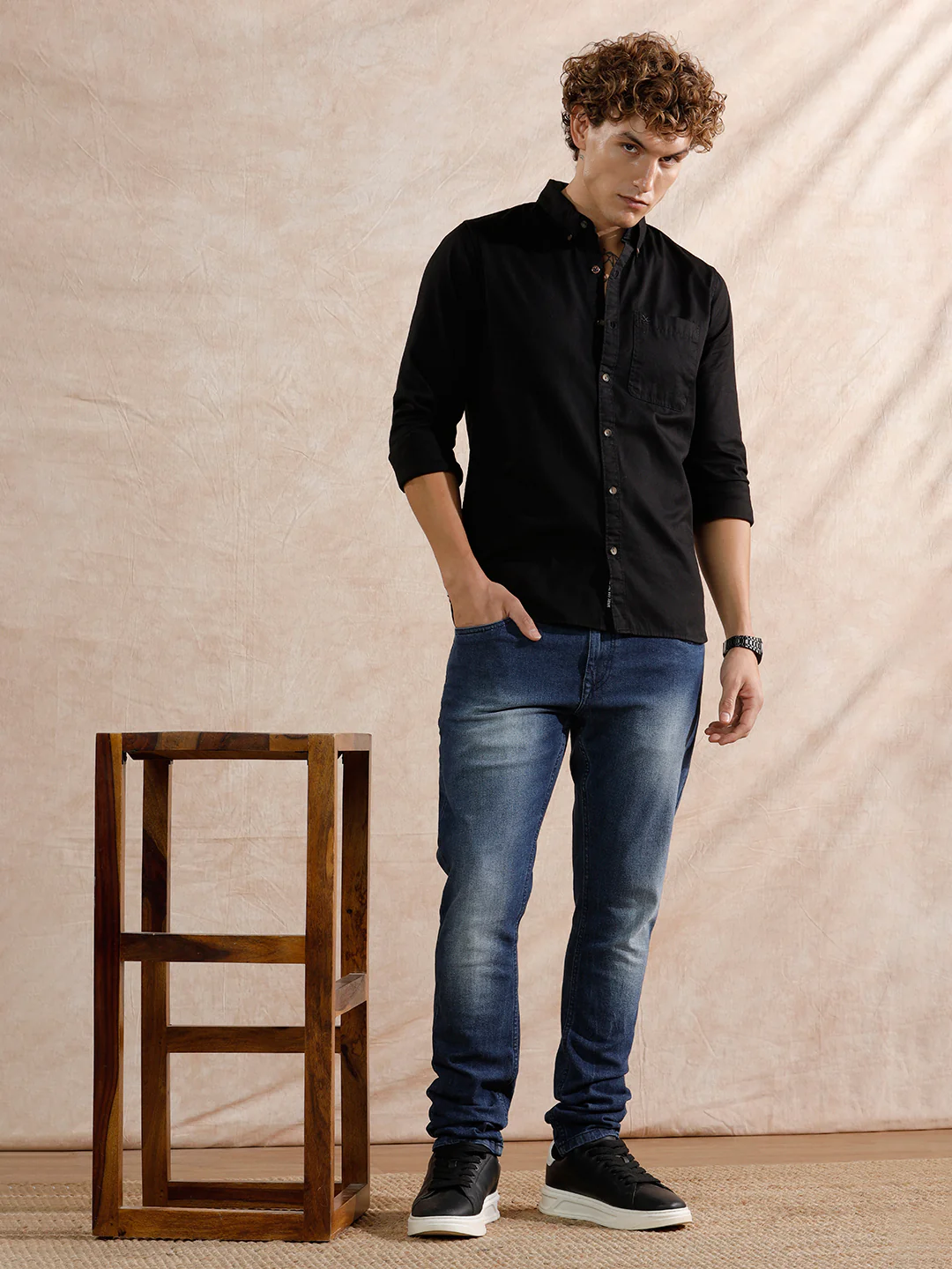 Solid Heavy Fade Slim Fit Jeans | Blue - Image 2