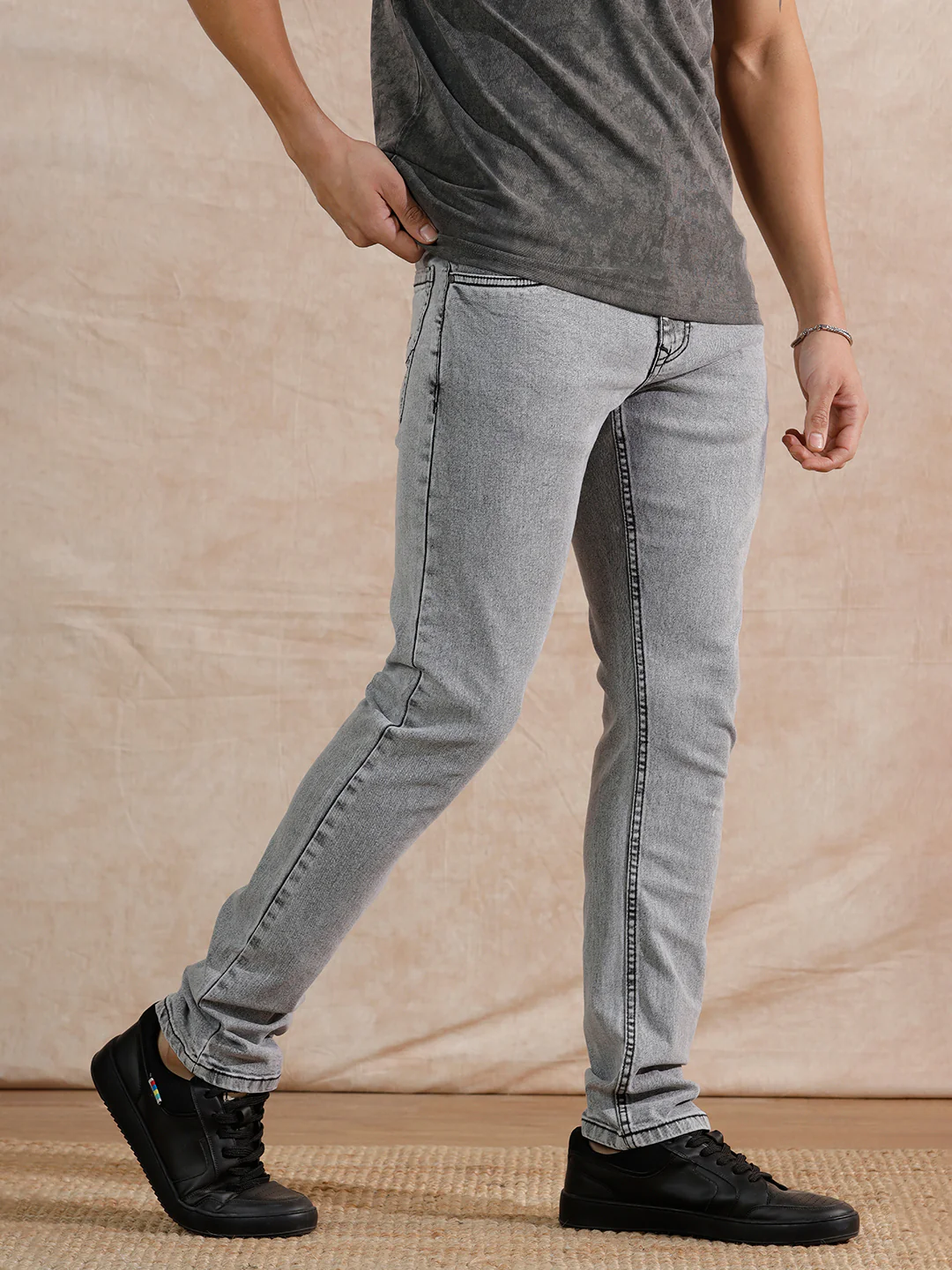 Solid Heavy Fade Slim Fit Jeans | Grey - Image 4