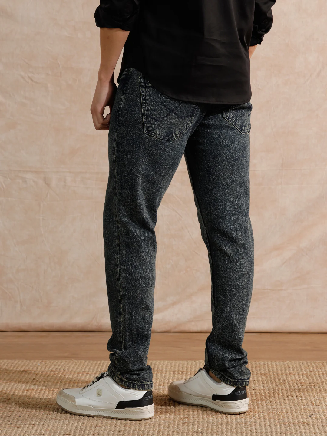 Solid Heavy Fade Slim Tapered Fit Jeans | Blue - Image 3
