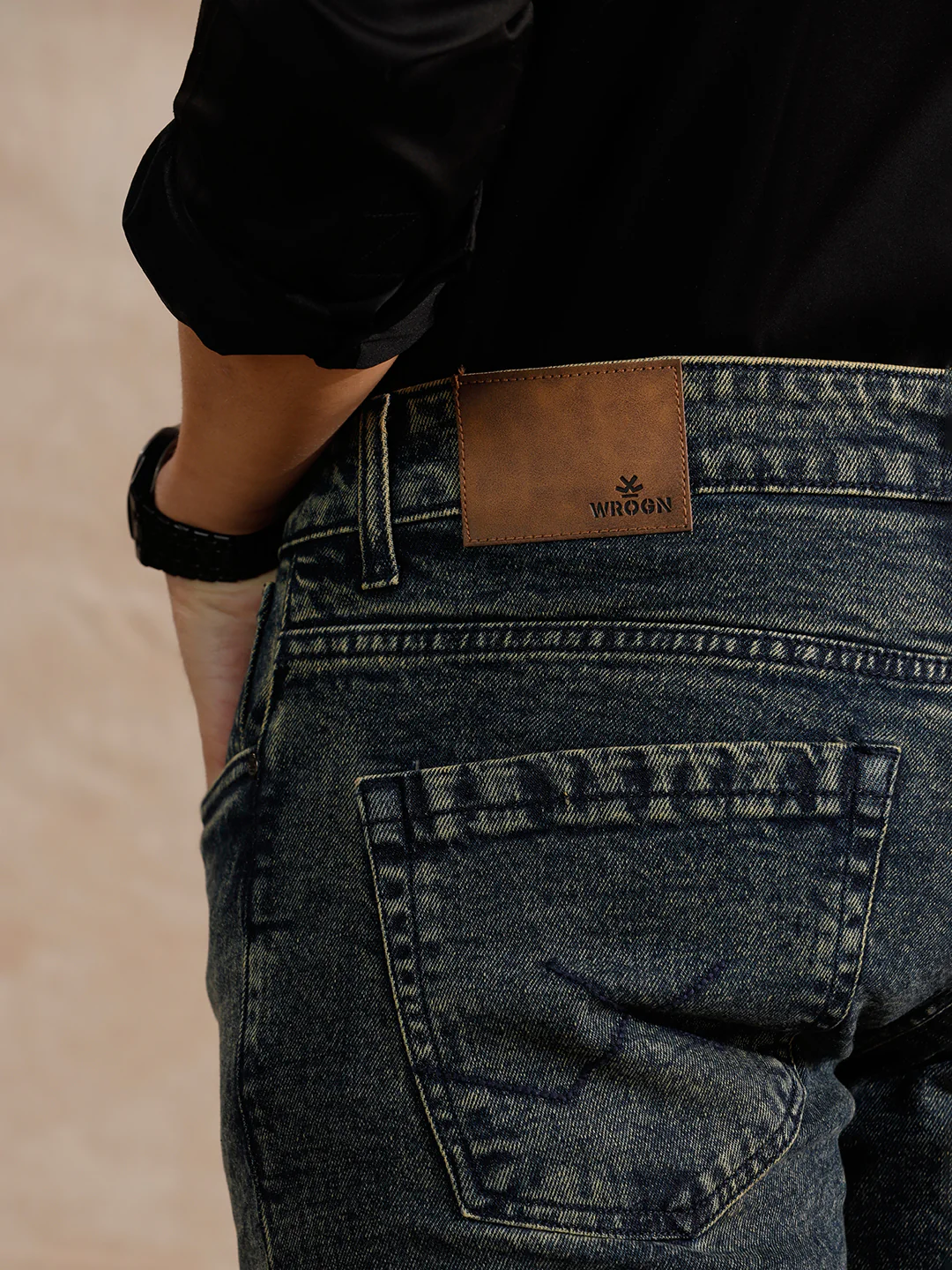 Solid Heavy Fade Slim Tapered Fit Jeans | Blue - Image 6