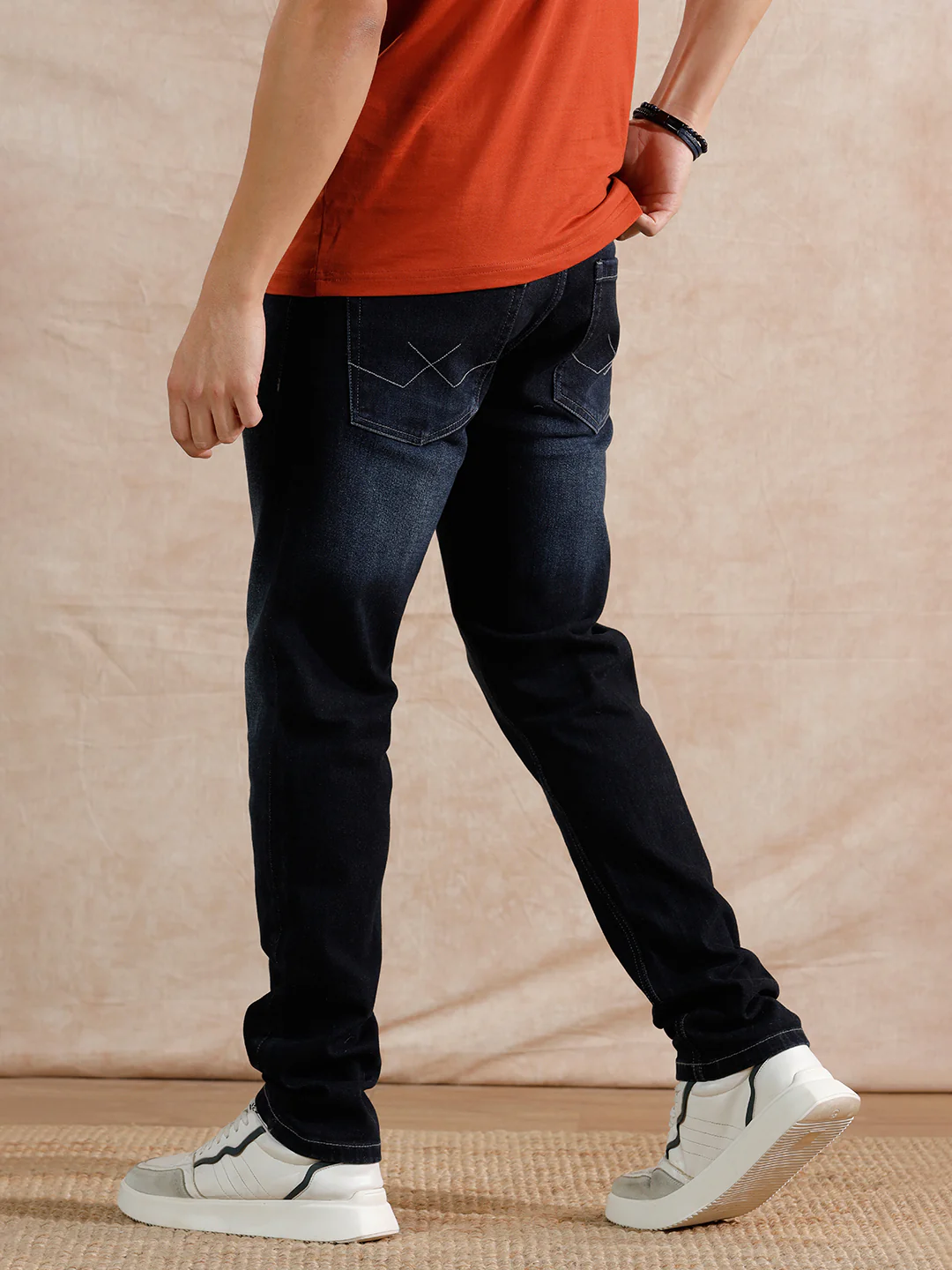 Solid Heavy Fade Slim Tapered Fit Jeans | Dark Blue - Image 3