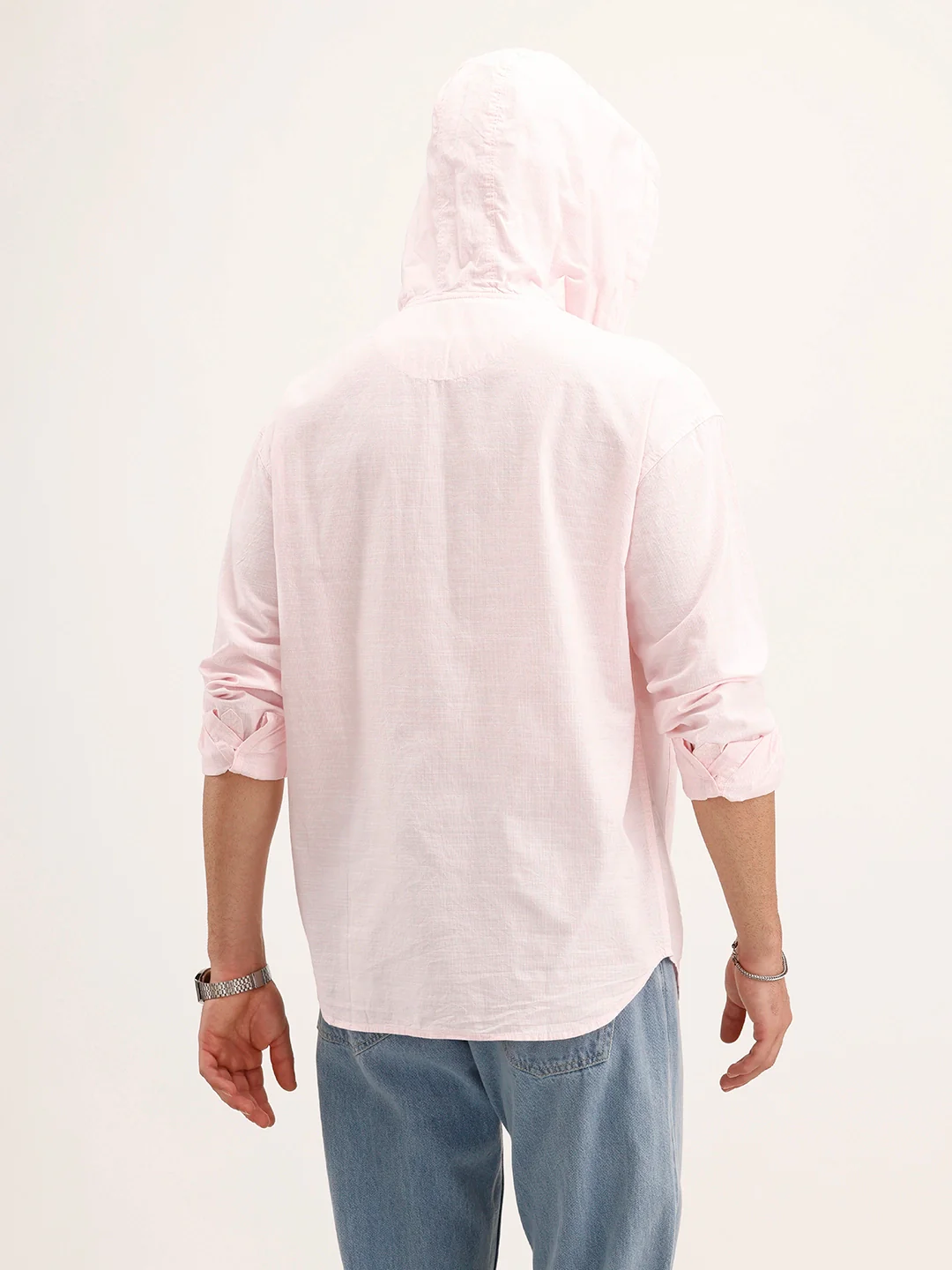 Solid Hooded Oversized Shirt | Pink - Image 3
