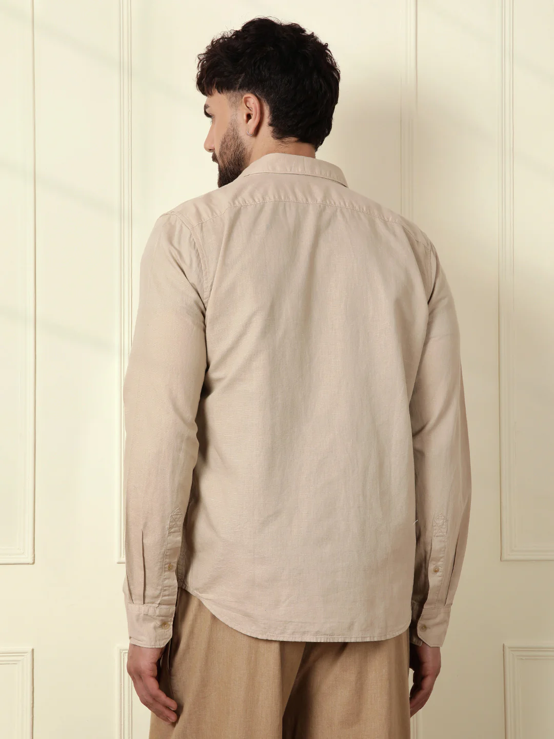 Solid Linen Blend Shirt | Khaki - Image 3