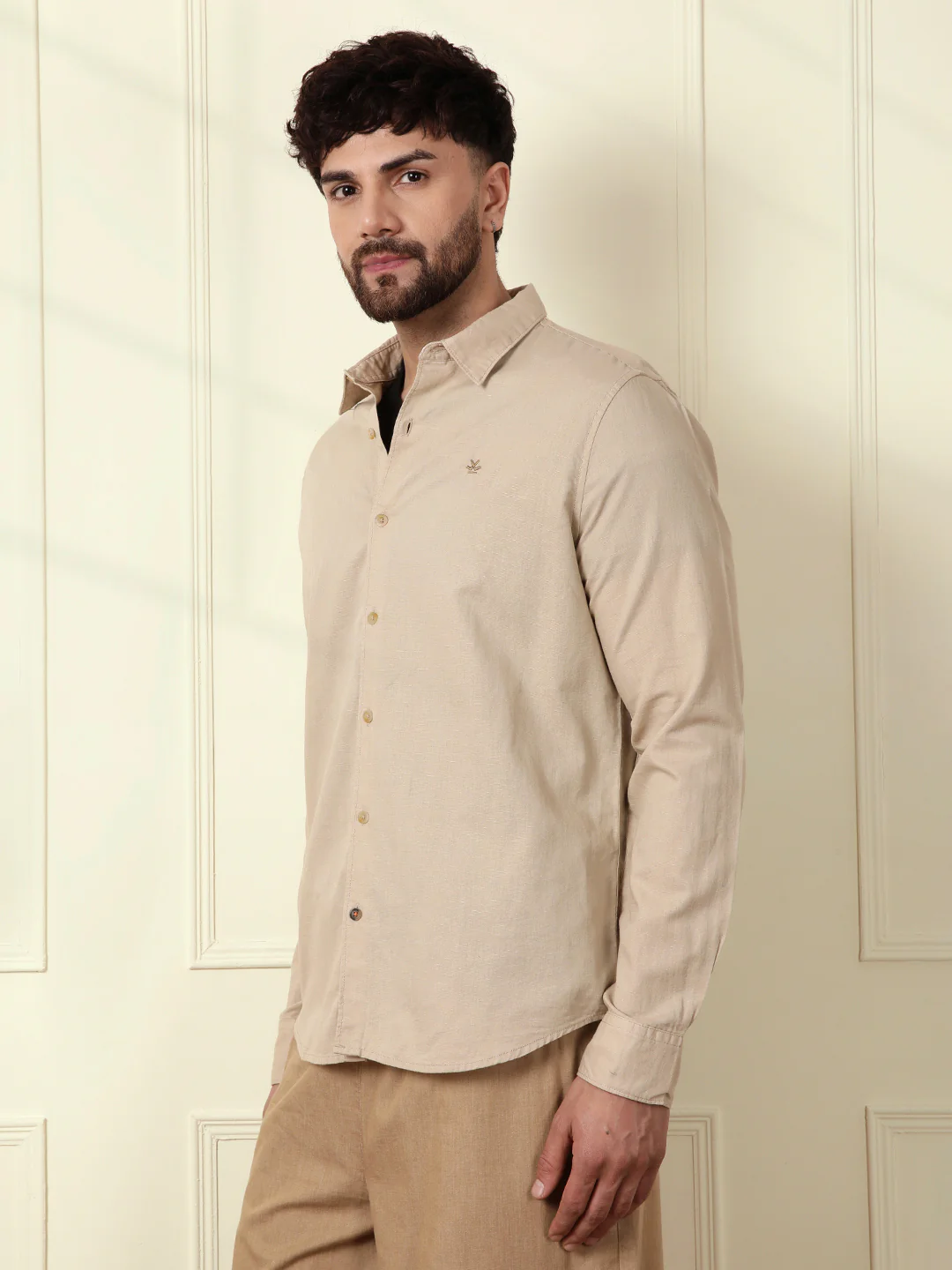 Solid Linen Blend Shirt | Khaki - Image 4