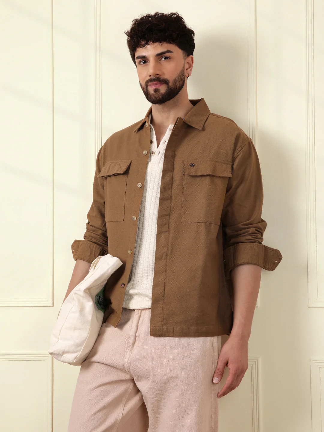 Solid Regular Fit Shacket | Khaki - Image 2