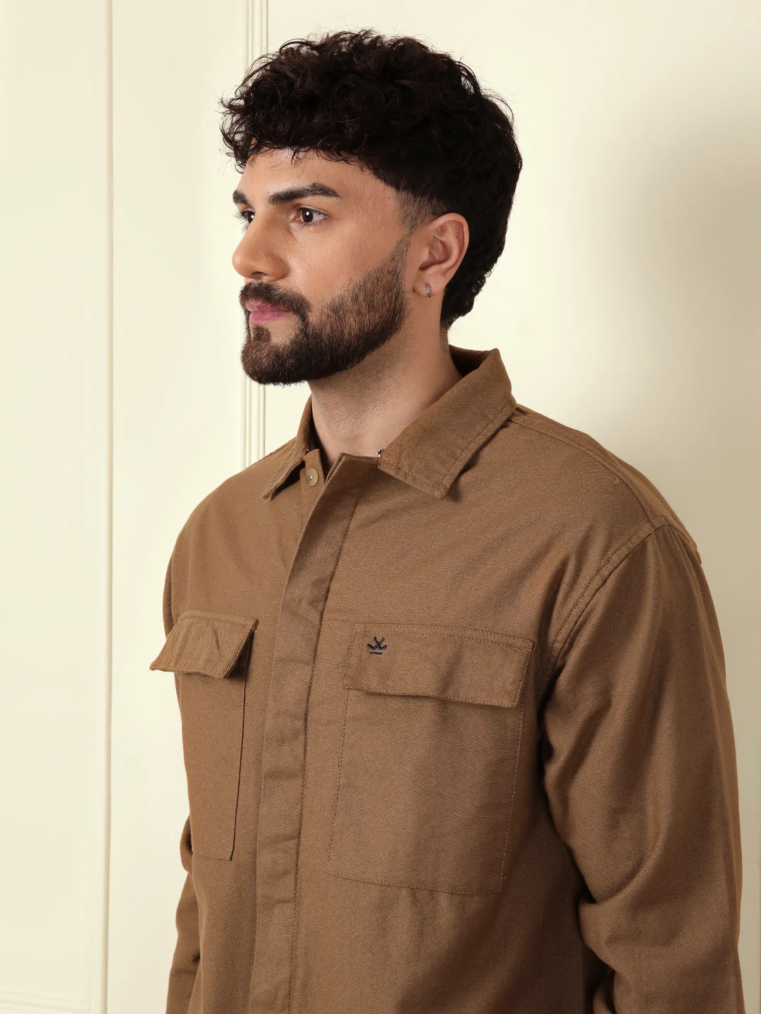 Solid Regular Fit Shacket | Khaki - Image 6