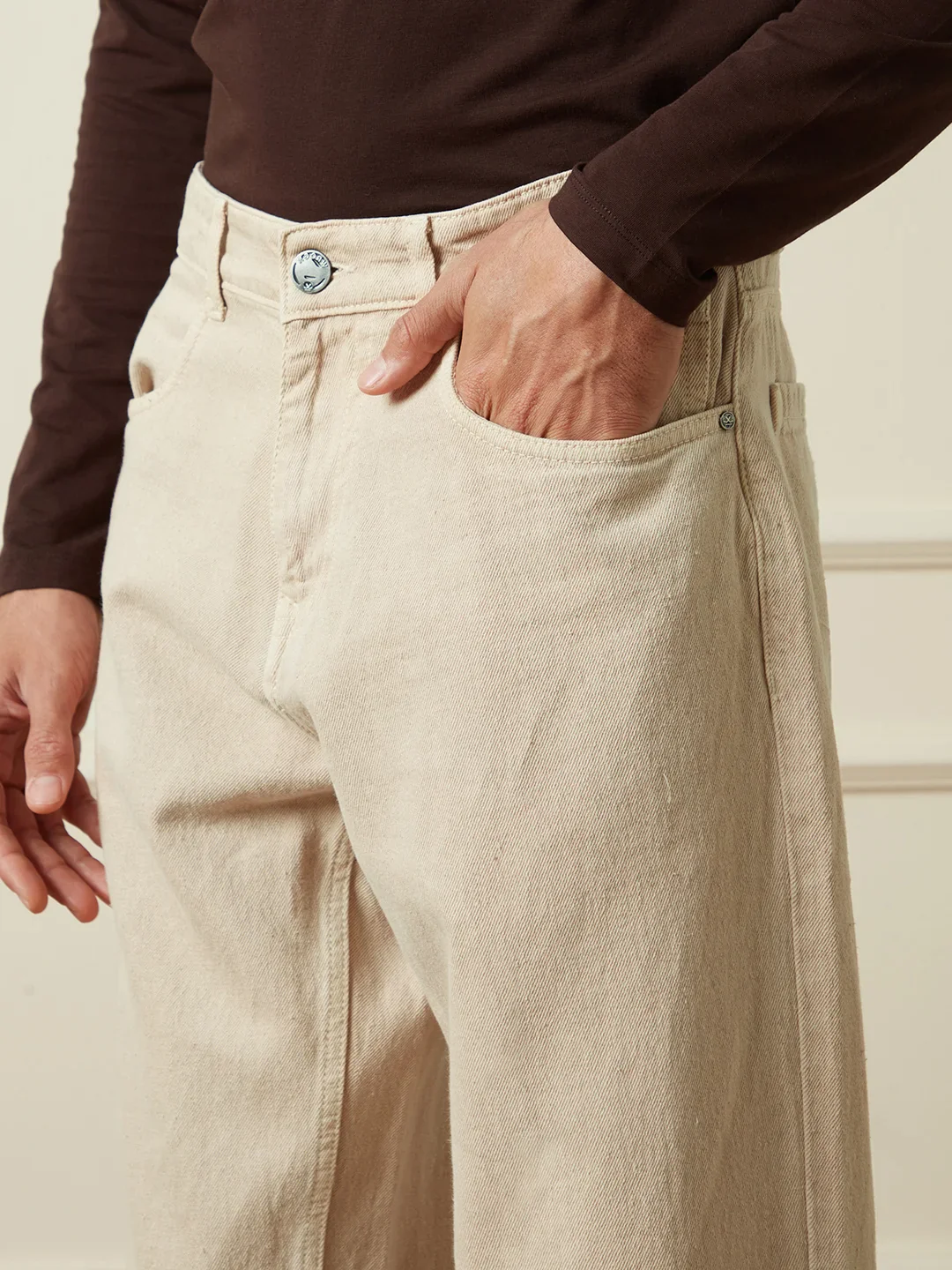 Solid Loose FIt Denim Jeans | Khaki - Image 5