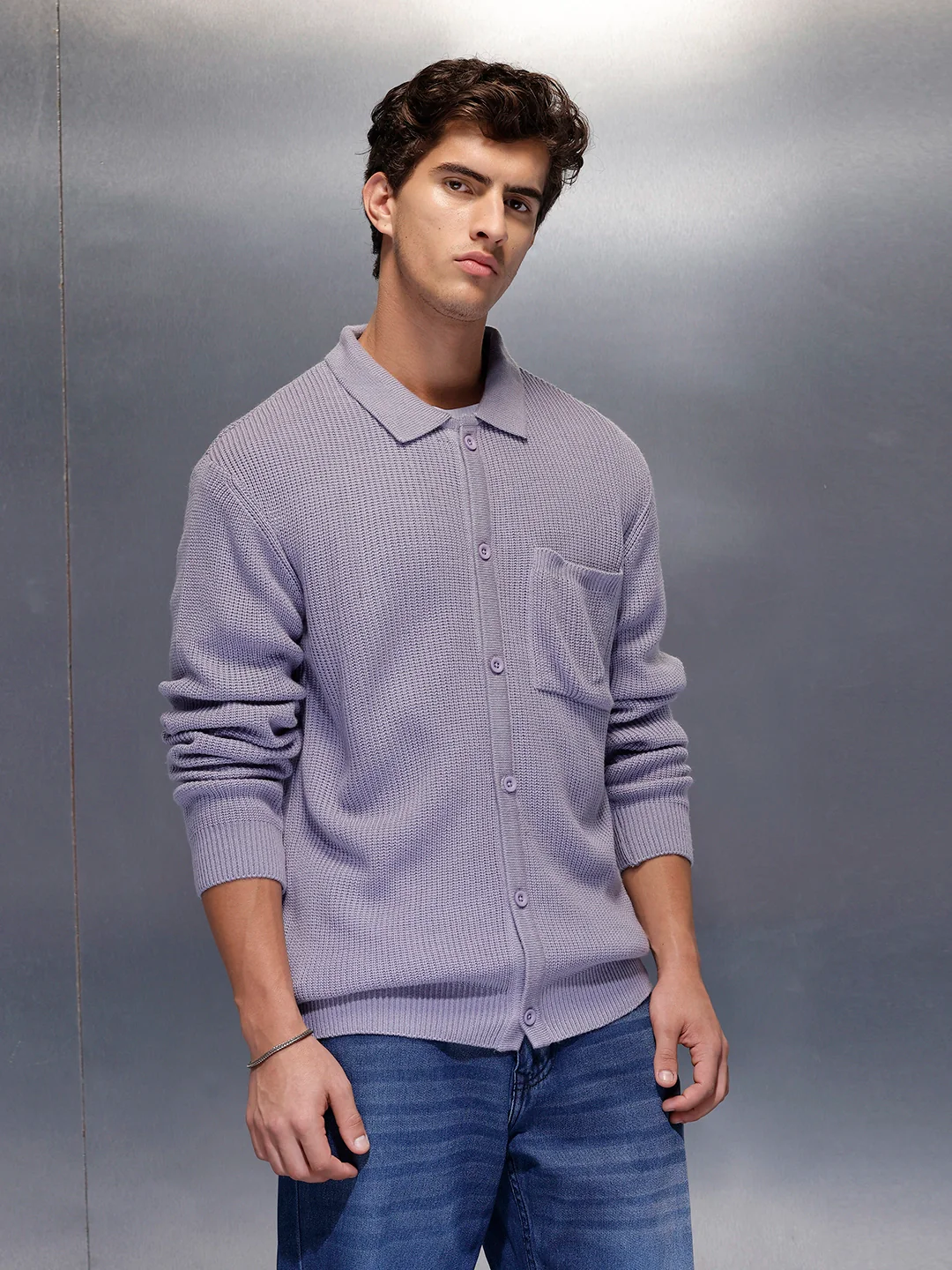 Solid Knitted Sweater   |  Purple - Image 4