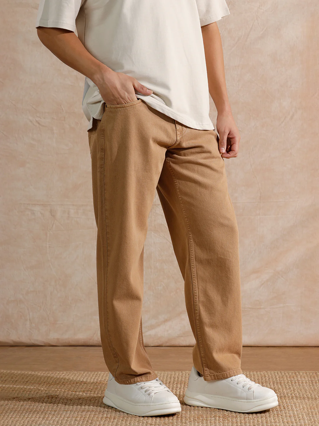 Solid Light Fade Loose Fit Jeans  | Khaki - Image 4