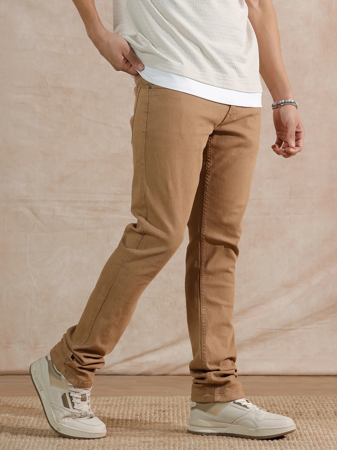 Solid Light Fade Slim Fit Jeans  | Khaki - Image 4