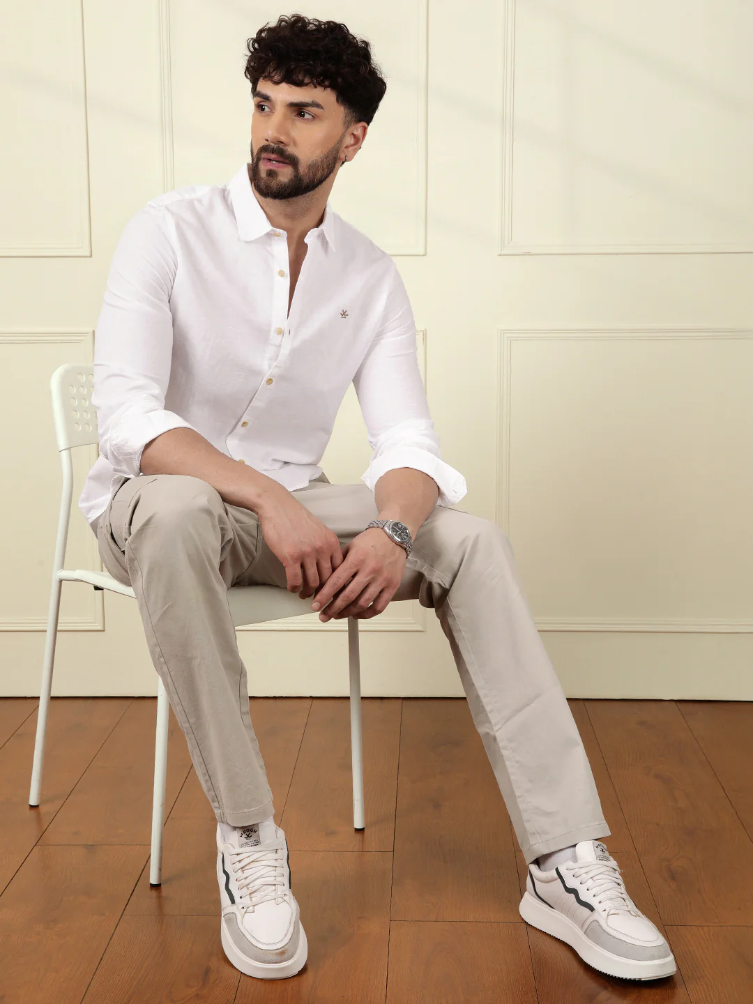 Solid Linen Blend Shirt | White - Image 3