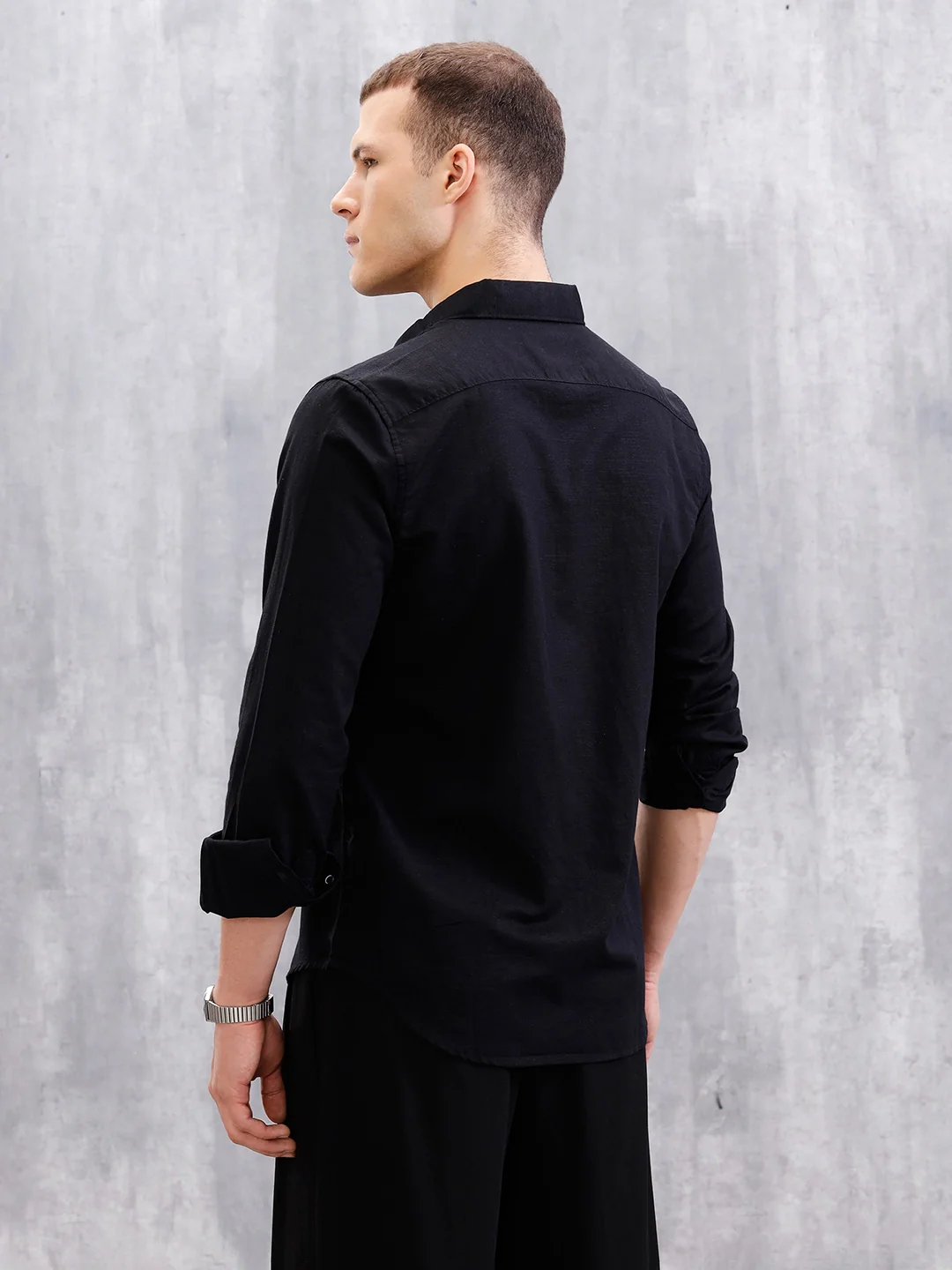 Solid Linen Blend Shirt | Black - Image 4
