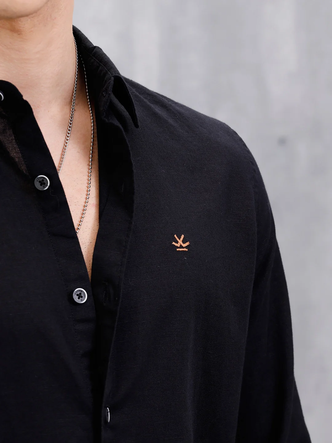 Solid Linen Blend Shirt | Black - Image 6