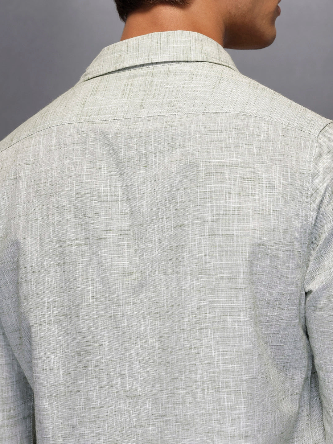 Solid Linen Blend Shirt   |  Green - Image 5