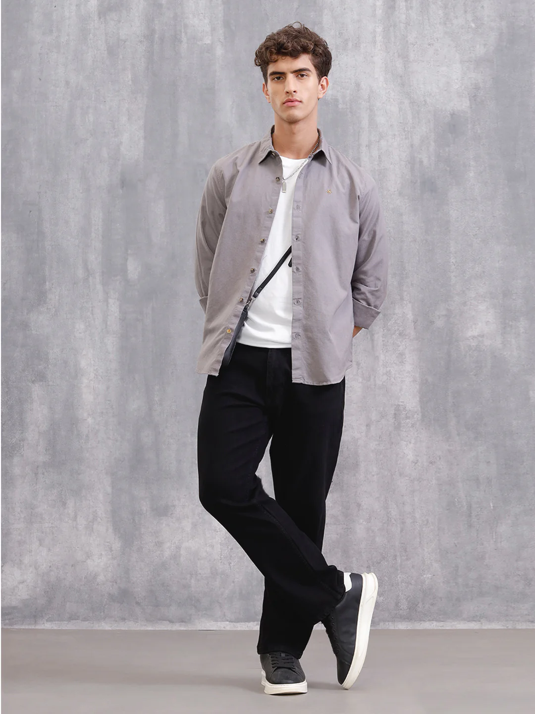 Solid Linen Blend Shirt | Grey - Image 3