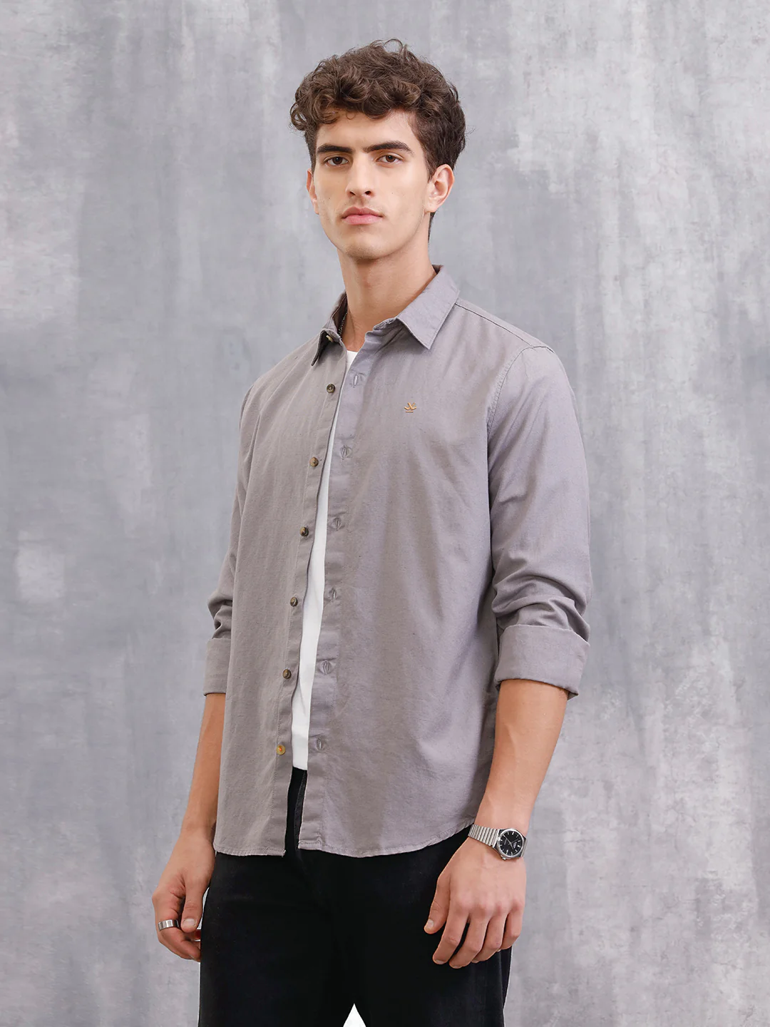 Solid Linen Blend Shirt | Grey - Image 5