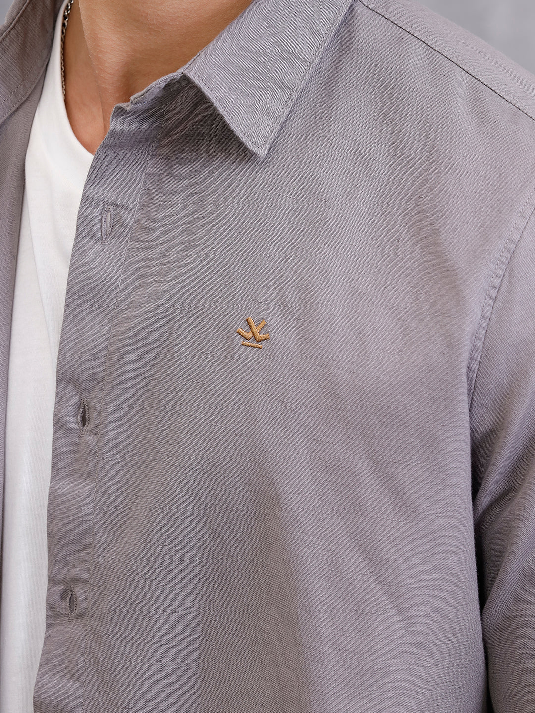 Solid Linen Blend Shirt | Grey - Image 6