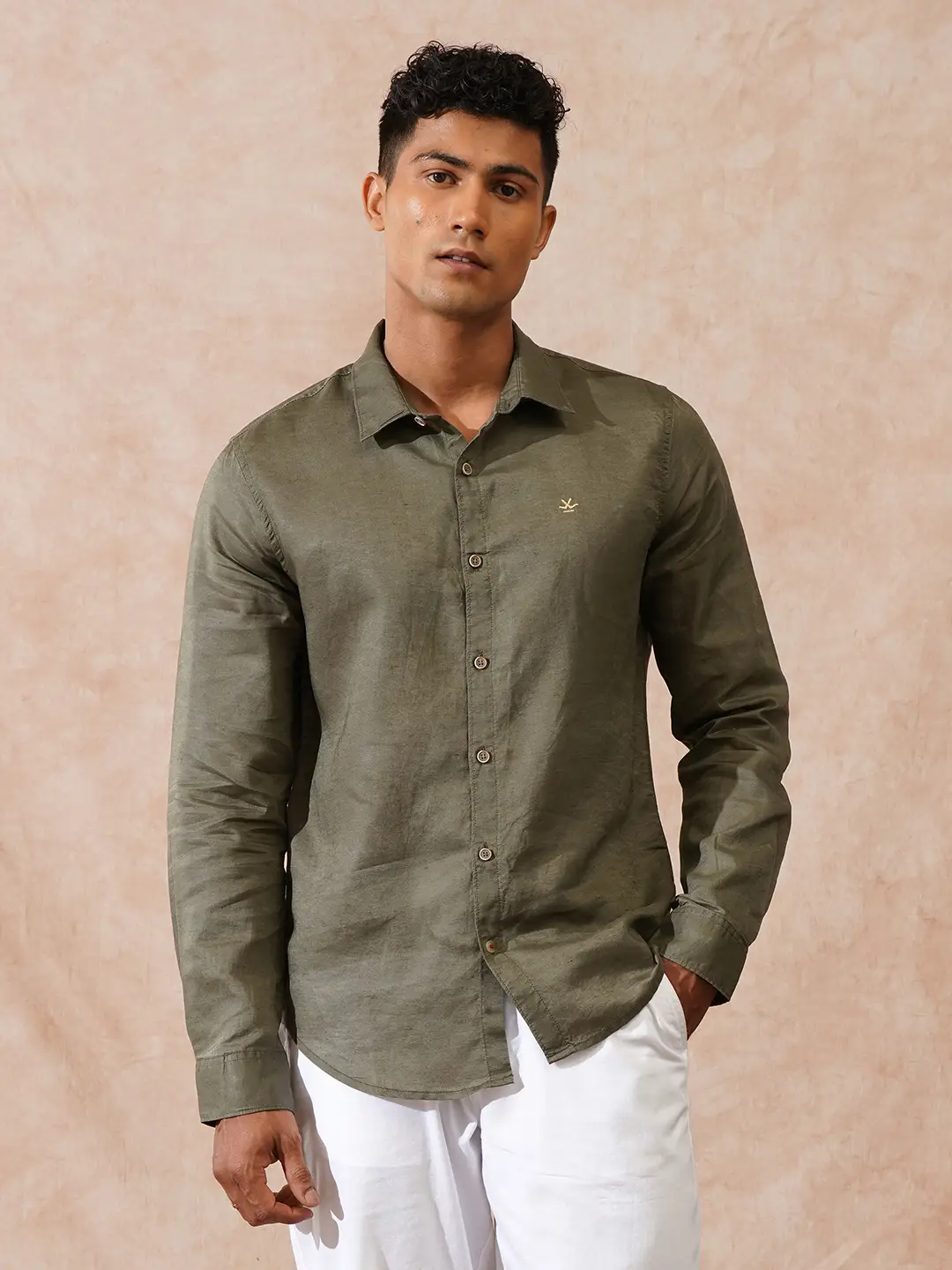 Solid Linen Blend Shirt | Olive - Image 2