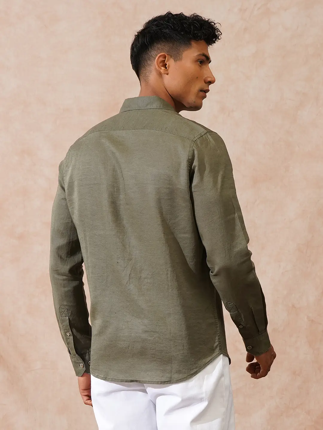 Solid Linen Blend Shirt | Olive - Image 4