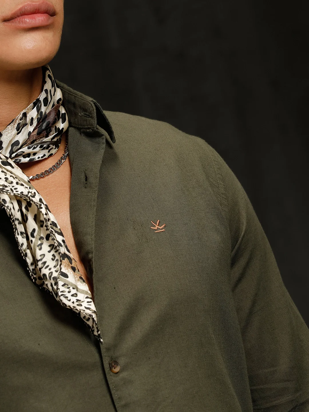 Solid Linen Blend Shirt | Olive - Image 6