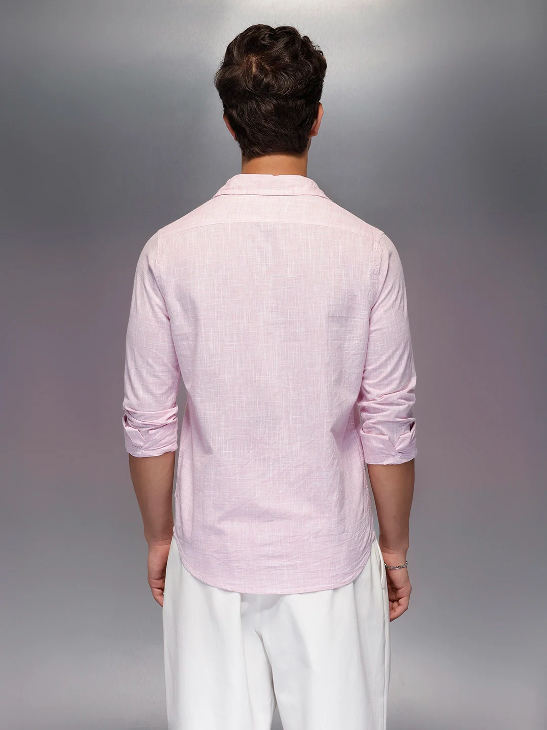 Solid Linen Blend Shirt | Pink - Image 3