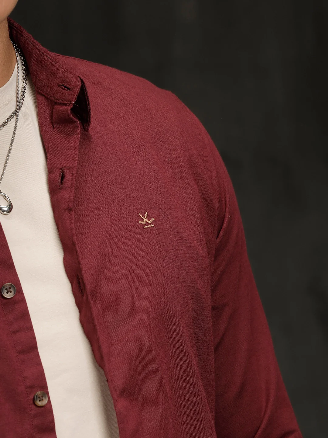 Solid Linen Blend Shirt | Wine - Image 5