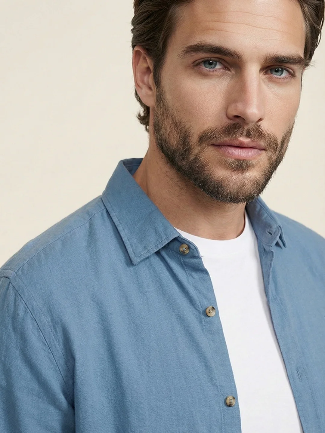 Solid Linen Blend Slim Fit Shirt | Blue - Image 5