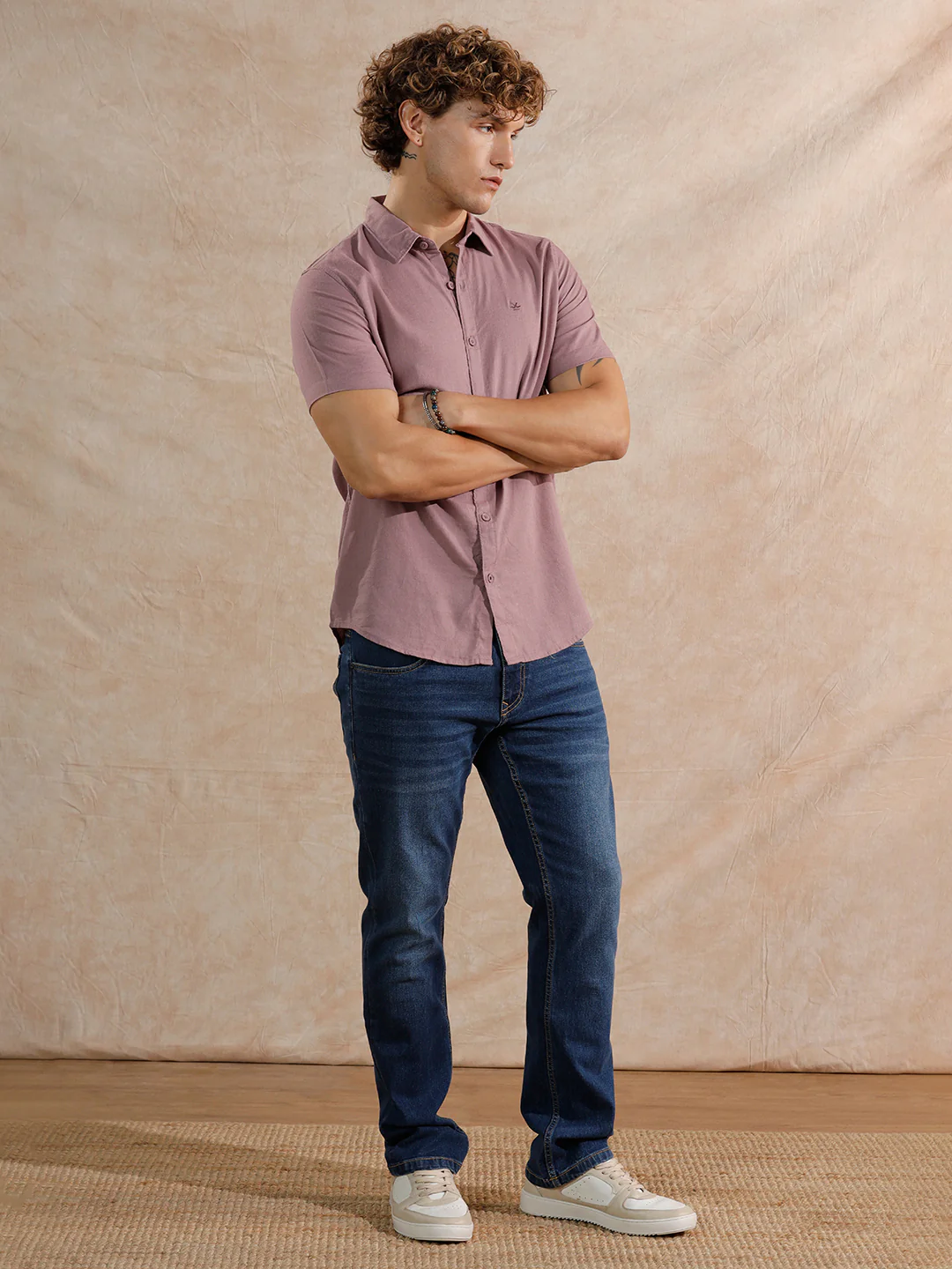 Solid Linen Blend Slim Fit Shirt | Dark Pink - Image 2
