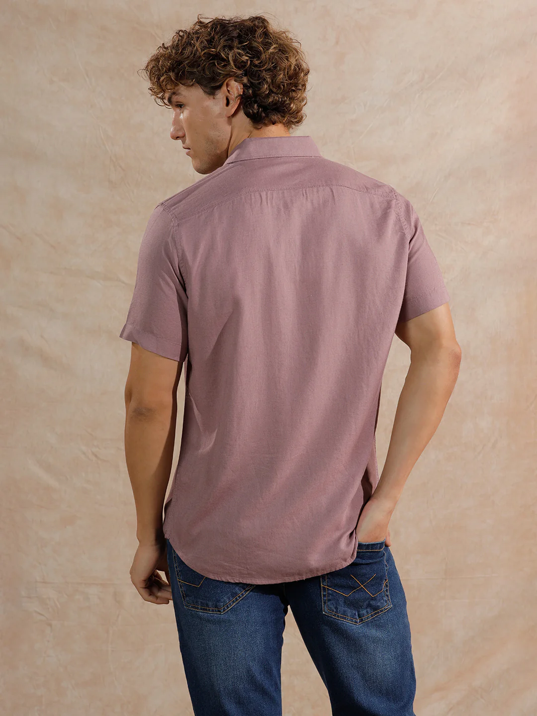 Solid Linen Blend Slim Fit Shirt | Dark Pink - Image 3