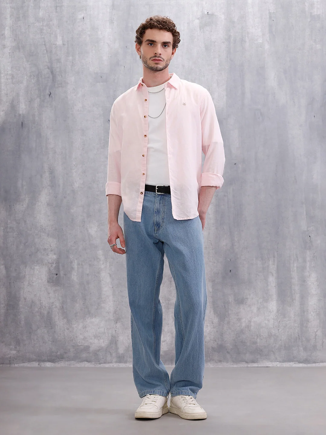 Solid Linen Blend Slim Fit Shirt | Pink - Image 3