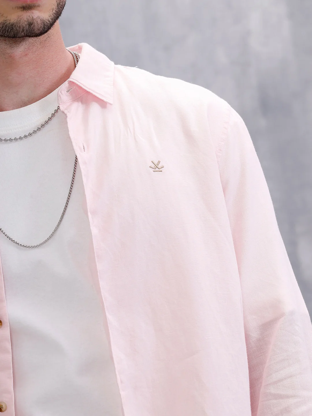 Solid Linen Blend Slim Fit Shirt | Pink - Image 6