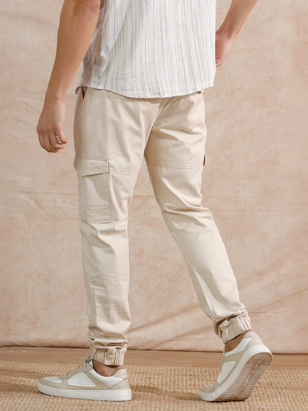 Solid Cotton Blend Jogger | Beige - Image 3