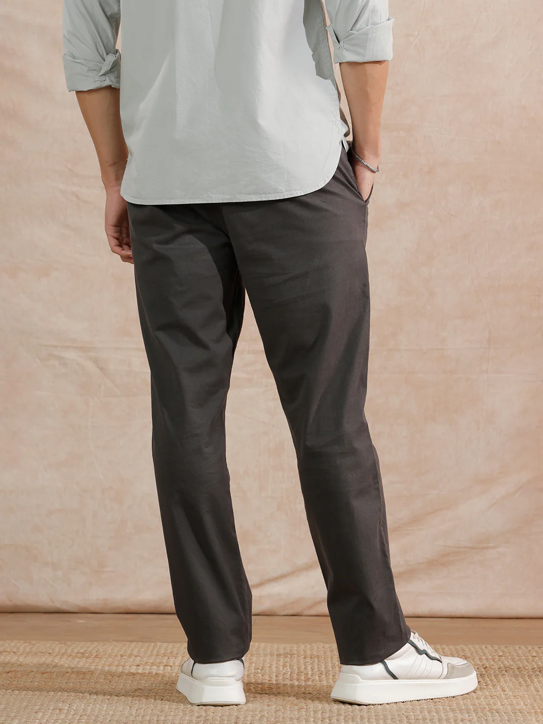 Solid Cotton Blend Trouser | Grey - Image 3