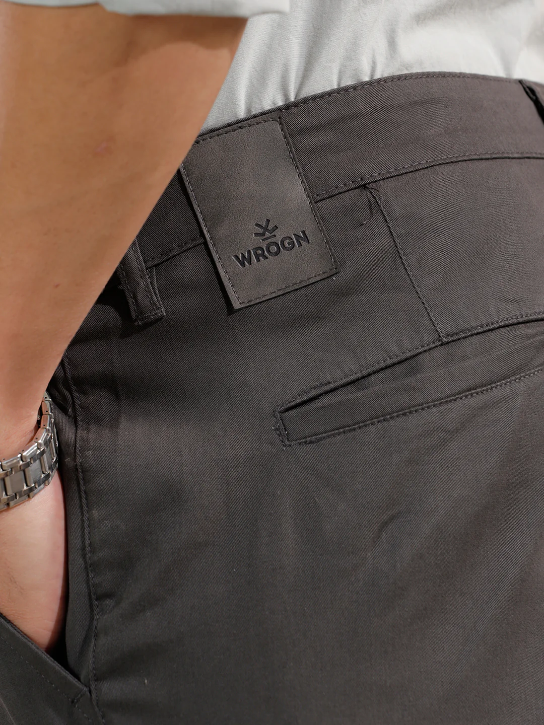 Solid Cotton Blend Trouser | Grey - Image 5