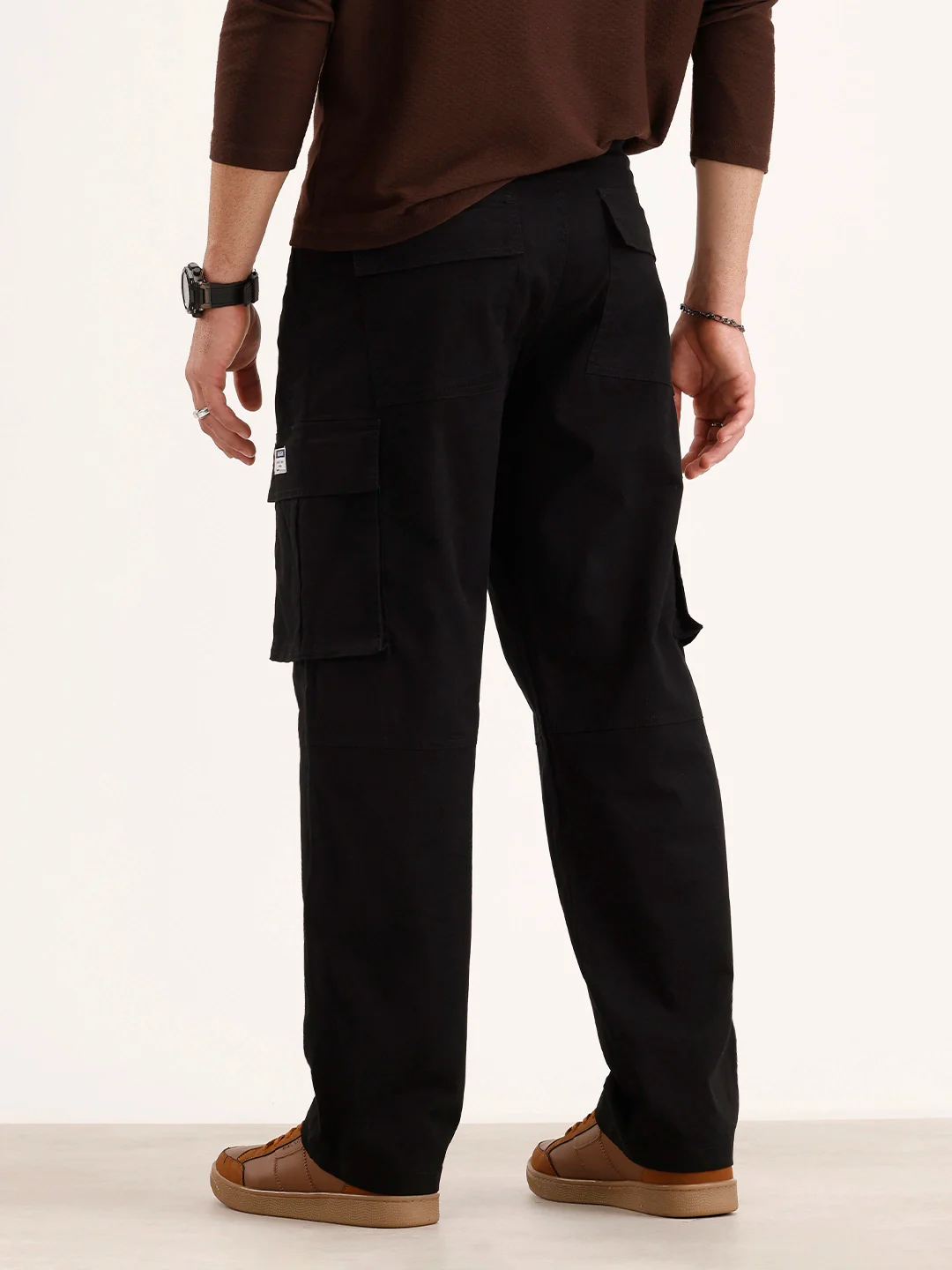 Solid Loose Fit Cargo Trouser | Black - Image 3