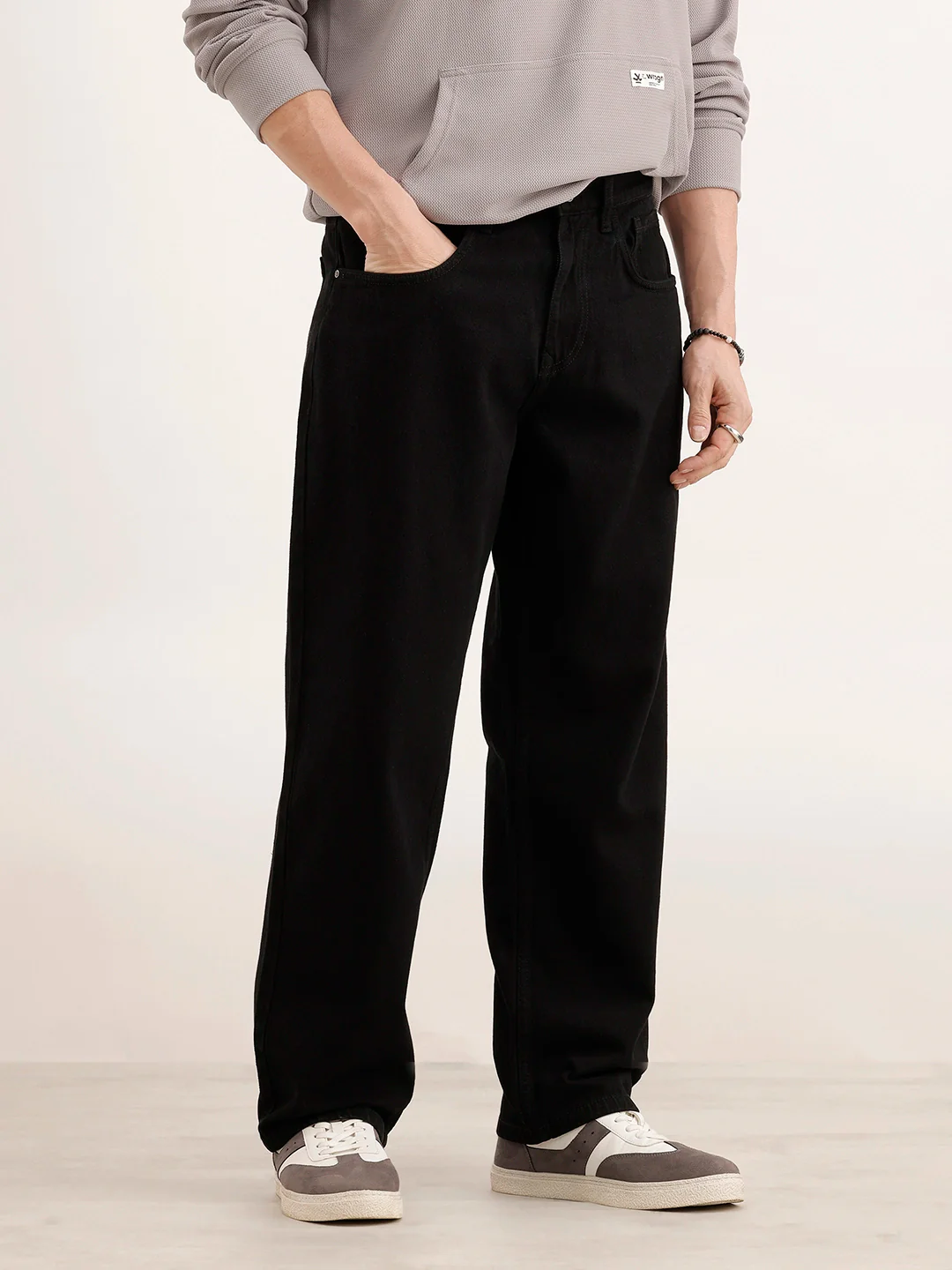 Solid Loose Fit Denim Jeans | Black - Image 4