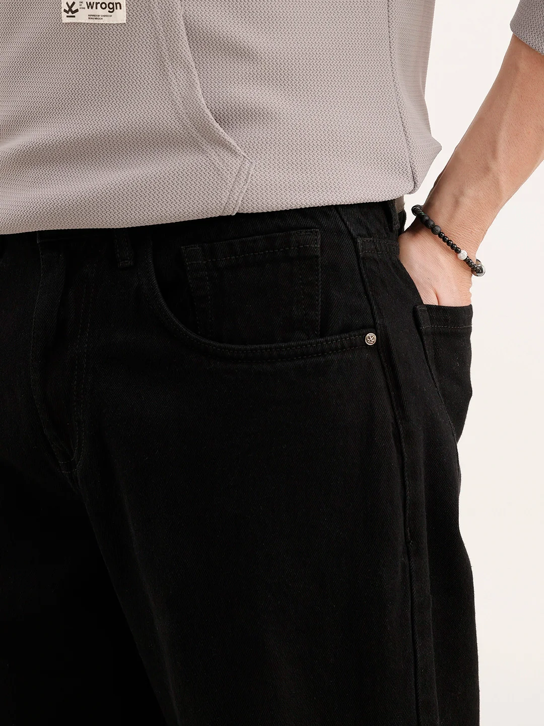 Solid Loose Fit Denim Jeans | Black - Image 5