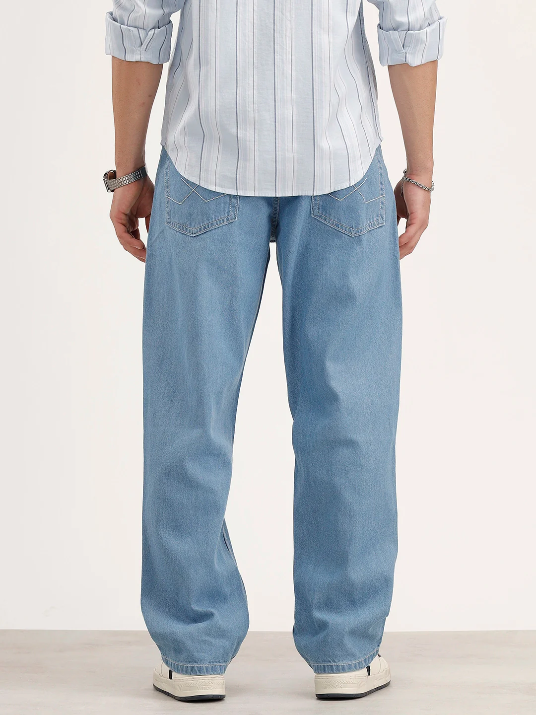 Solid Loose Fit Denim Jeans | Light Blue - Image 3