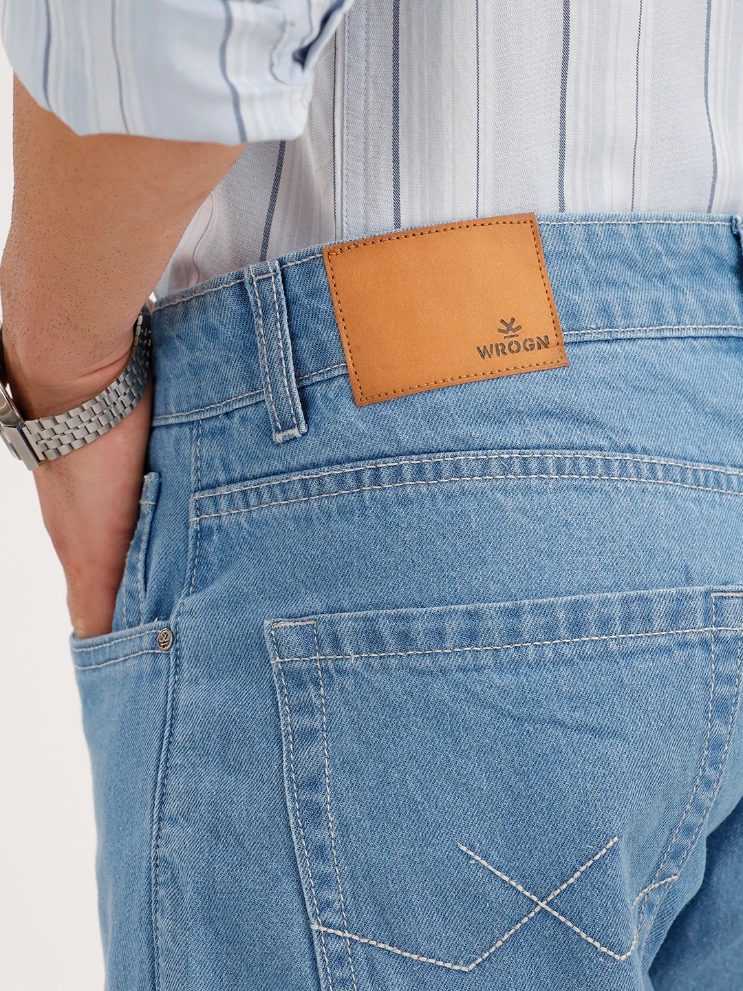 Solid Loose Fit Denim Jeans | Light Blue - Image 6